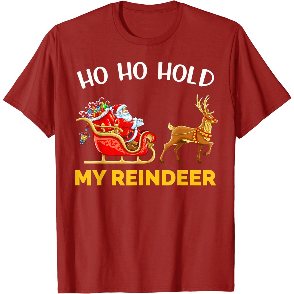 เสื้อยืดผ้าฝ้ายผู้ชาย Ho Ho Ho Hold My Reindeer Christmas in July เสื้อ XMAS In July เสื้อยืด 4XL , 