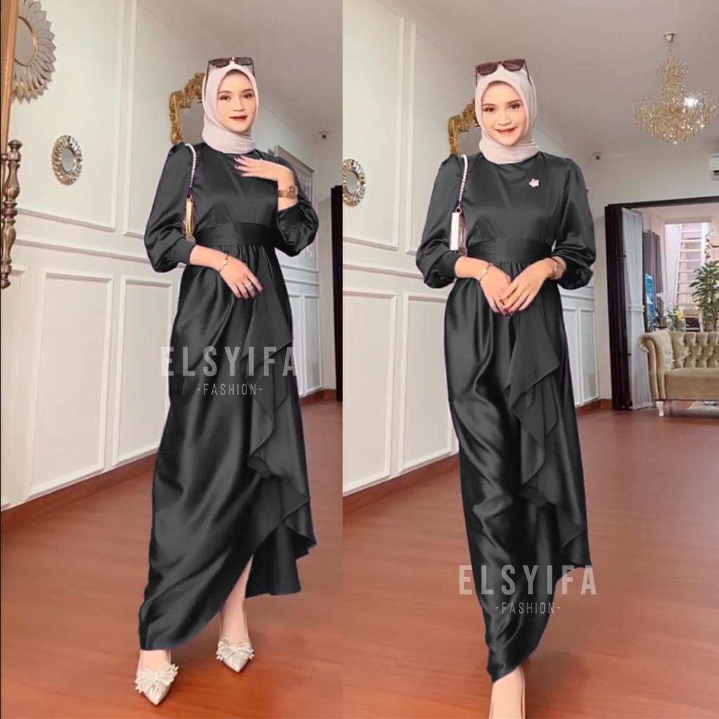 จูซี ซาตินกํามะหยี่ชุดเพื่อนเจ้าสาว Elegant Plain Gamis Bridesmide เสื้อผ้าชุดแต่งงานที่เรียบง่ายล่าสุด Eid เสื้อผ้าธรรมดาจัมโบ้ Gamis พรีเมี่ยมซาติน Gamis