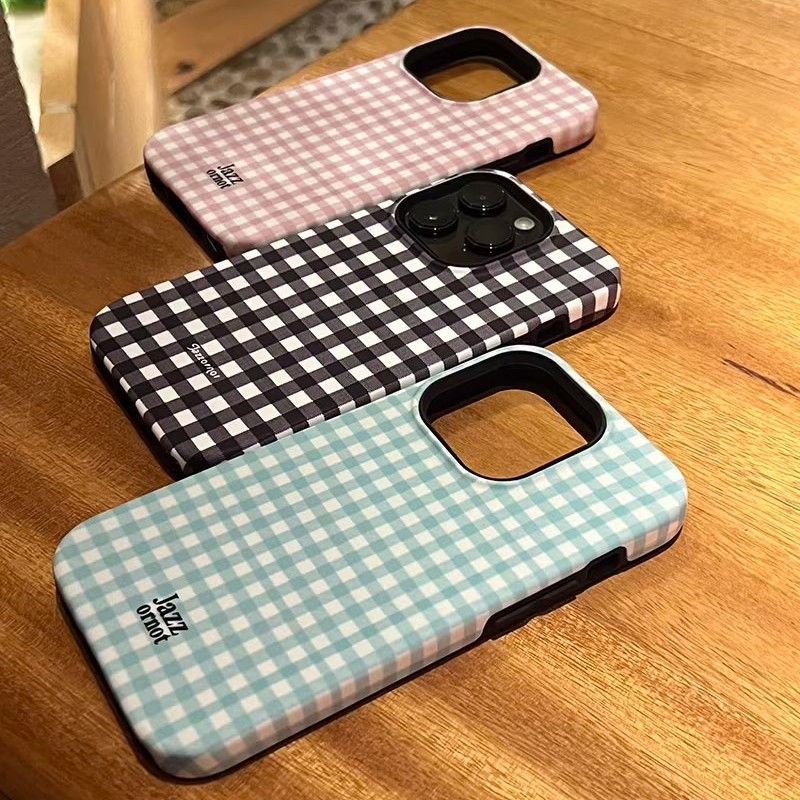 เคสโทรศัพท์มือถือ ลายตาราง สองชั้น เรียบง่าย สําหรับ iPhone11 12 13 14 15 12Promax 13Promax 14Pro 14Promax X XS XR 6XF2