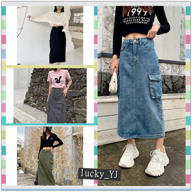 lucky-YJสไตล์ใหม่เอวสูงทุกการแข่งขันกระโปรงยาวแบบอเมริกันย้อนยุคพร้อมกระโปรงผ่าหลัง