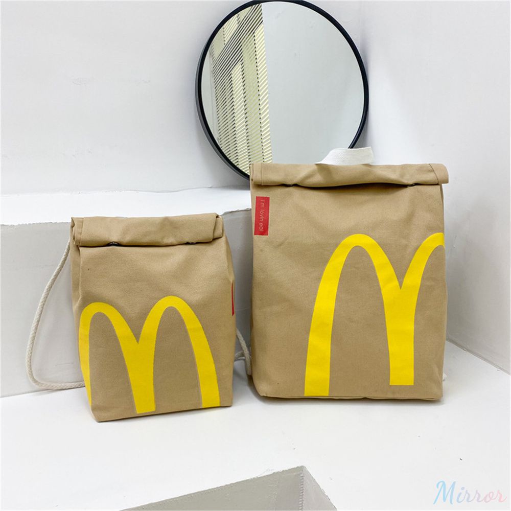 Mc's ถุงข้าวกลางวันน่ารักการ์ตูน French Fries บรรจุภัณฑ์นักเรียนหญิงกระเป๋านักเรียนกระเป๋าเป้สะพายหลังผ้าใบความจุขนาดใหญ่กระเป๋าสะพายกระเป๋าถือ M