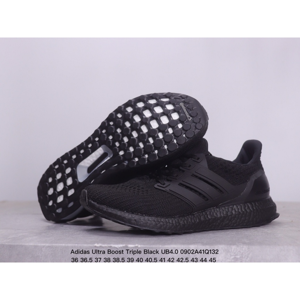 New Adidas Genuine Originals Ultra Boost Triple Black UB4.0 การดูดซับแรงกระแทกป้องกันการลื่นไถลสวมรองเท้ากีฬาลำลองต่