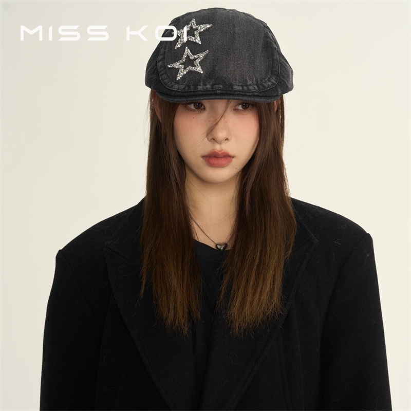 Misskoi [คลังสินค้าพร้อม] เวอร์ชั่นเกาหลี Beret ผู้หญิงไปข้างหน้าหมวกฤดูหนาวสไตล์ Face-ดูฤดูหนาวน้อยจิตรกรหมวกฤดูใบไม้ผลิฤดูใบไม้ร่วงสไตล์ Newsboy หมวก