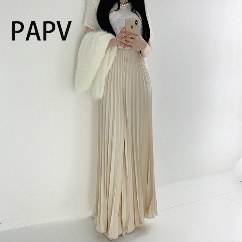Papv กางเกงพลีท ขากว้าง เอวสูง แบบบาง แฟชั่น 900