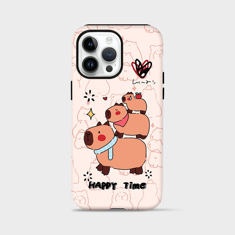 เคสโทรศัพท์มือถือ ลาย Happy Capybara สองชั้น สําหรับ iPhone15 14 13 11 12Promax 11Promax 12Pro 14plus 15Promax 9JCH
