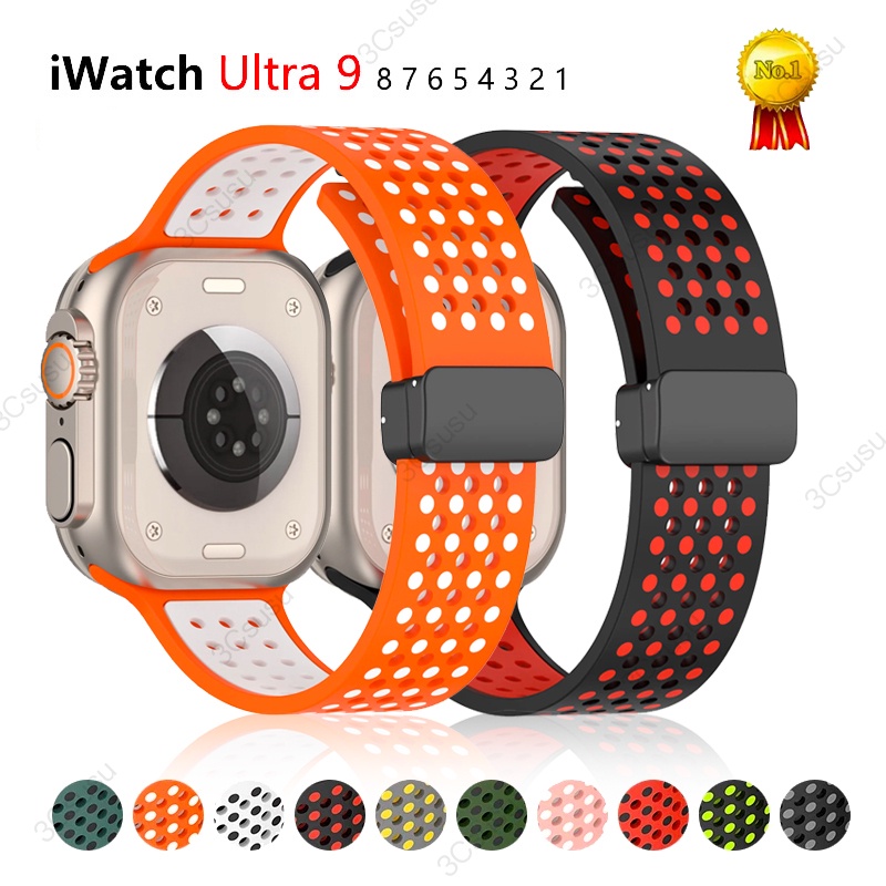 สายนาฬิกาข้อมือซิลิโคน แม่เหล็ก ระบายอากาศ สําหรับ Apple Watch Ultra 2 49 มม. 45 มม. 41 มม. 44 มม. 40 มม. 42 มม. 38 มม. IWatch 9 8 7 6 SE 5 4 3 2 1