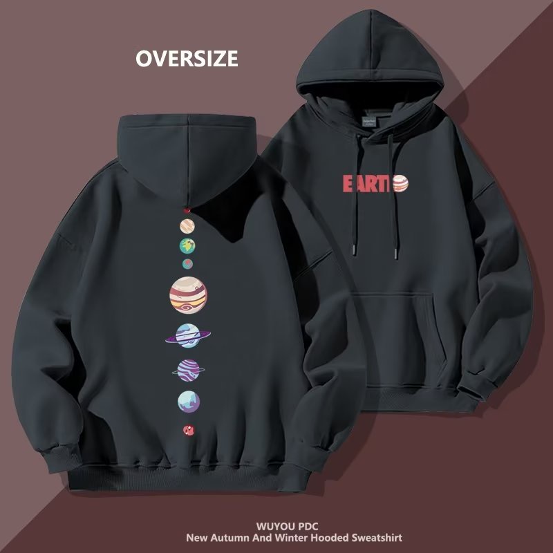 เสื้อฮู้ด 8XL เสื้อกันหนาวแขนยาว มีฮู้ด ผ้ากํามะหยี่ แบบนิ่ม พิมพ์ลายดาวเคราะห์ ทรงหลวม ขนาดใหญ่ สไตล์อเมริกัน สําหรับนักเรียน วัยรุ่น สตรีท
