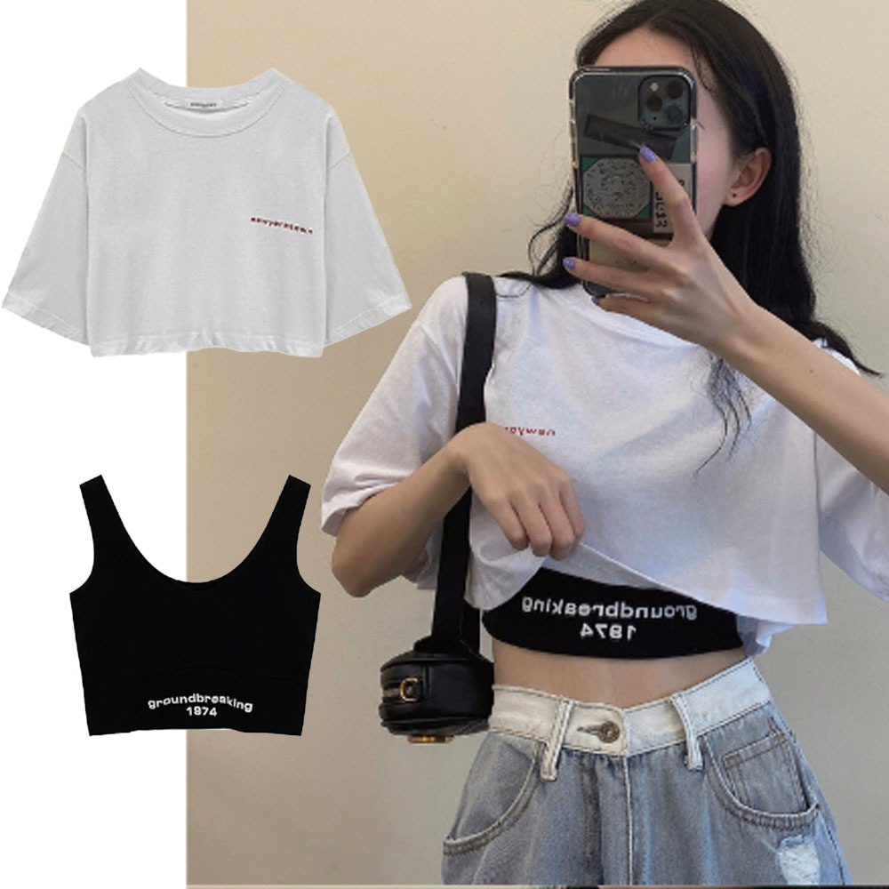 เสื้อเต้นท็อป+เสื้อกั๊ก ฮิปฮอป #1060 คอกลม สไตล์เกาหลี