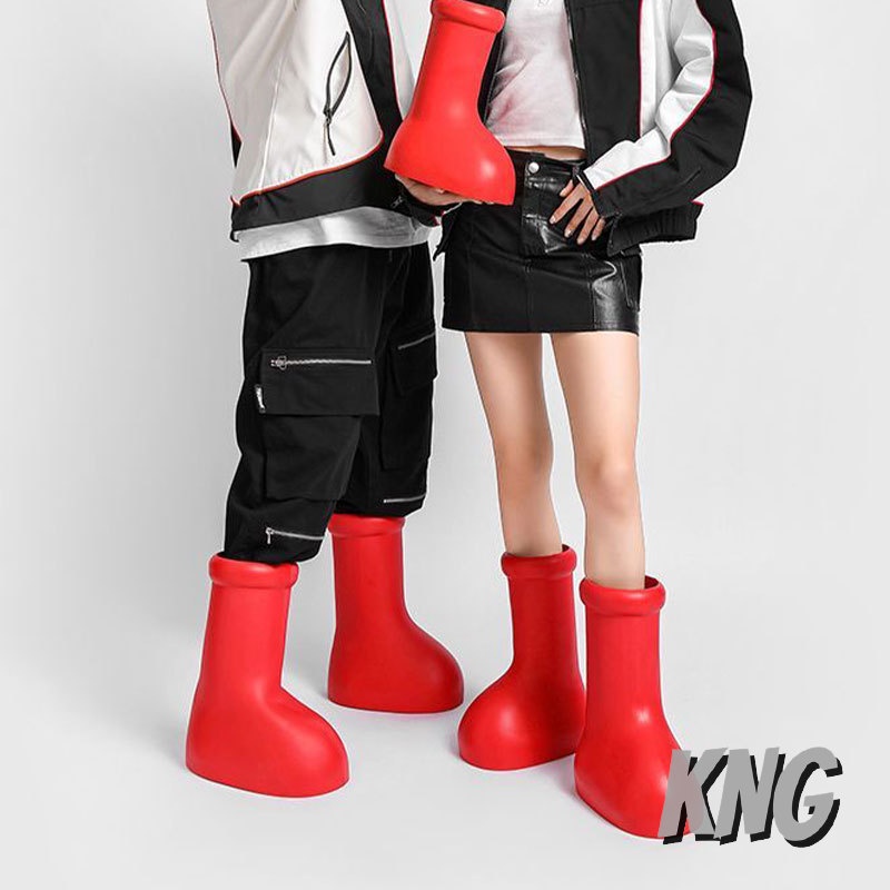 Kng Astro Boy รองเท้าบูท พื้นหนา สีแดง สําหรับผู้ชาย และผู้หญิง