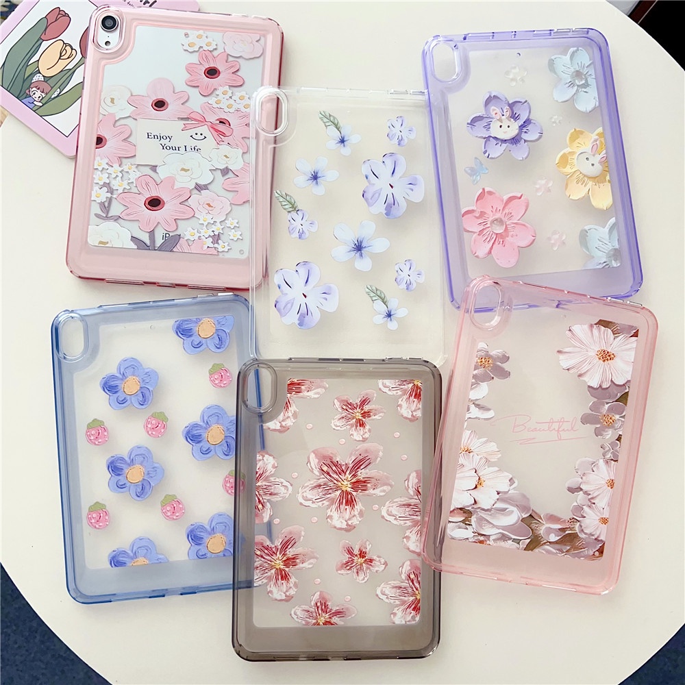 สําหรับ iPad Mini 4 5 6 Air Pro 9.7 "10.2" 10.5" 11.0" 10.9" 4th 5th 6th 7th 8th 9th 10th 11th Gen Flower Clear Soft TPU Case 2017/18/19/20/21 Heavy Duty กันกระแทกซิลิโคนปกหลัง