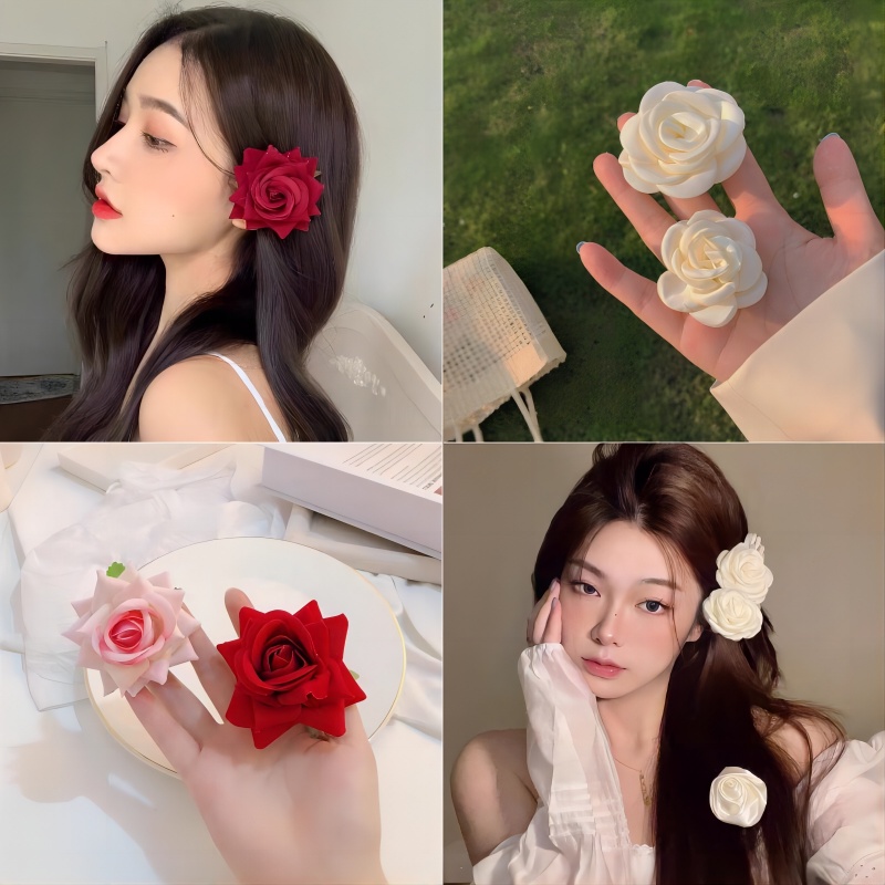 กิ๊บติดผม รูปดอกกุหลาบ สไตล์ฝรั่งเศส หวานแหวว เครื่องประดับผมหน้าม้า แฟชั่นสําหรับผู้หญิง