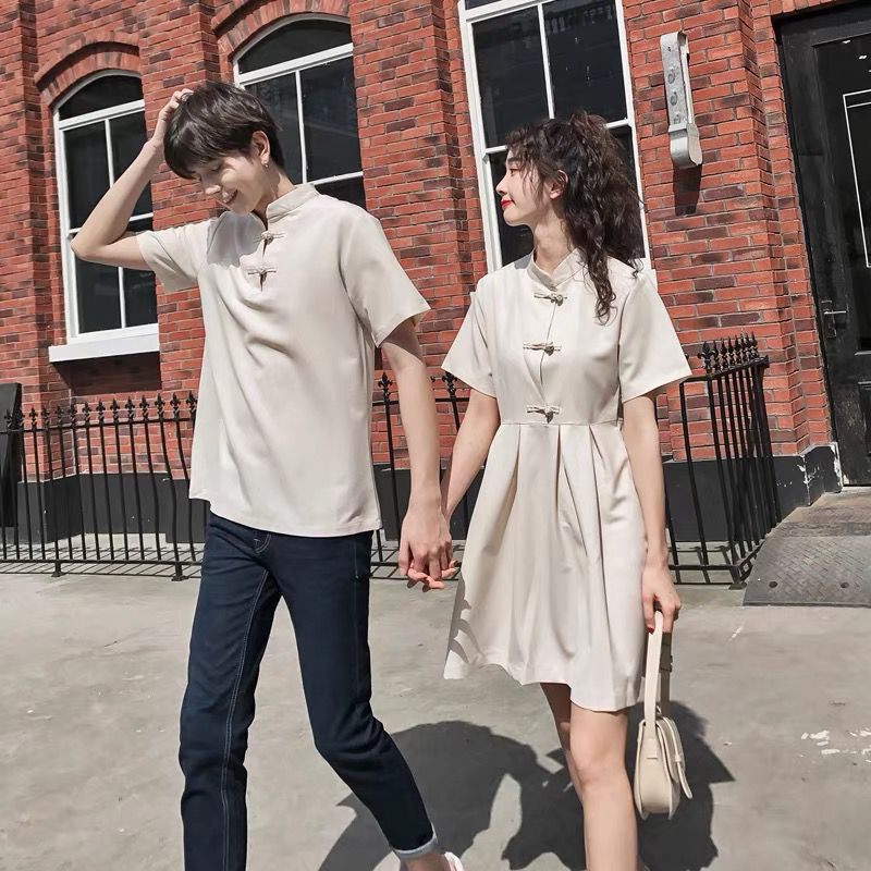S-3XL Plus Size Couple Wear set cheongsam Dress for Women shirt Suit For Men qipao Chinese Style CNY