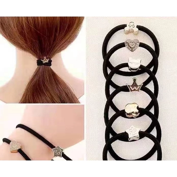 S0045 ยางรัดผม ลูกปัดทอง มาตรฐาน สีดำ ความยืดหยุ่นสูง ยางมัดผม เกาหลี ญี่ปุ่น thumbnail 7