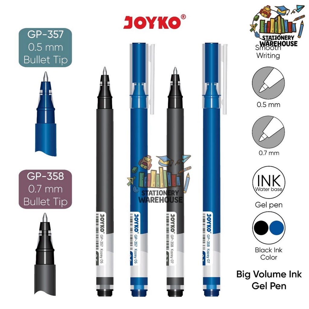 ปากกาเจล Joyko GP-357 GP-358 Kazey 0.5 mm 0.7 mm สีดํา น้ําเงิน
