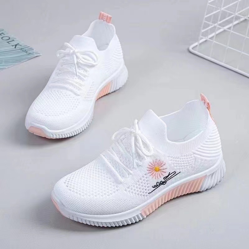 บิน ทอตาข่ายรองเท้านักเรียนหญิงฤดูใบไม้ผลิฤดูร้อนสไตล์ใหม่รองเท้าผู้หญิงเวอร์ชั่นเกาหลีระบายอากาศวิ่งรองเท้าสีขาว