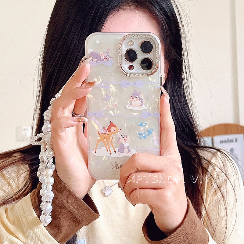 เคสโทรศัพท์มือถือ กันกระแทก ลายกวาง กระต่าย พร้อมสายโซ่คล้อง สําหรับ iPhone 15 Pro Max 15 Pro 15 14 13 12 11 Pro Max XR IX