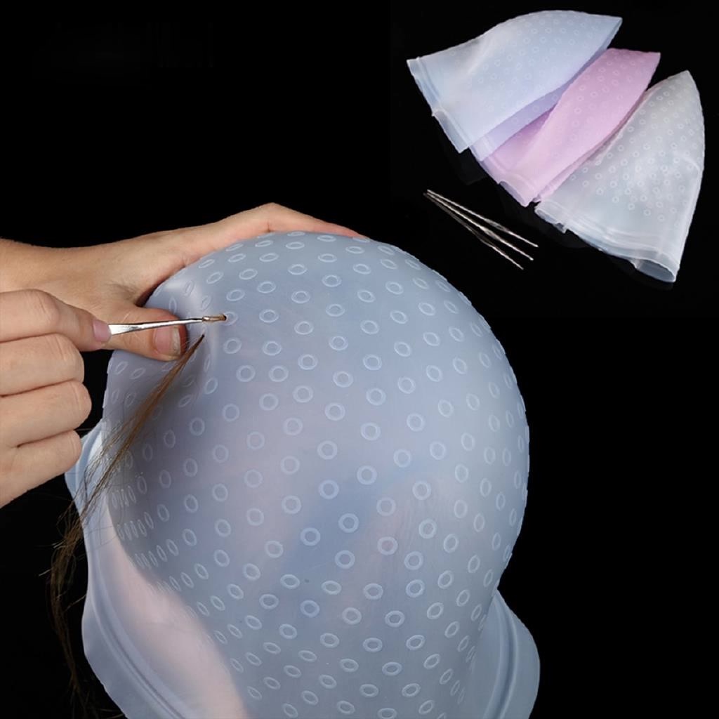 หมวกทำไฮไลท์ซิลิโคน นํามาใช้ใหม่ได้ สําหรับย้อมสีผม เข็มดึงผม #F-0040 - รูปที่ 2