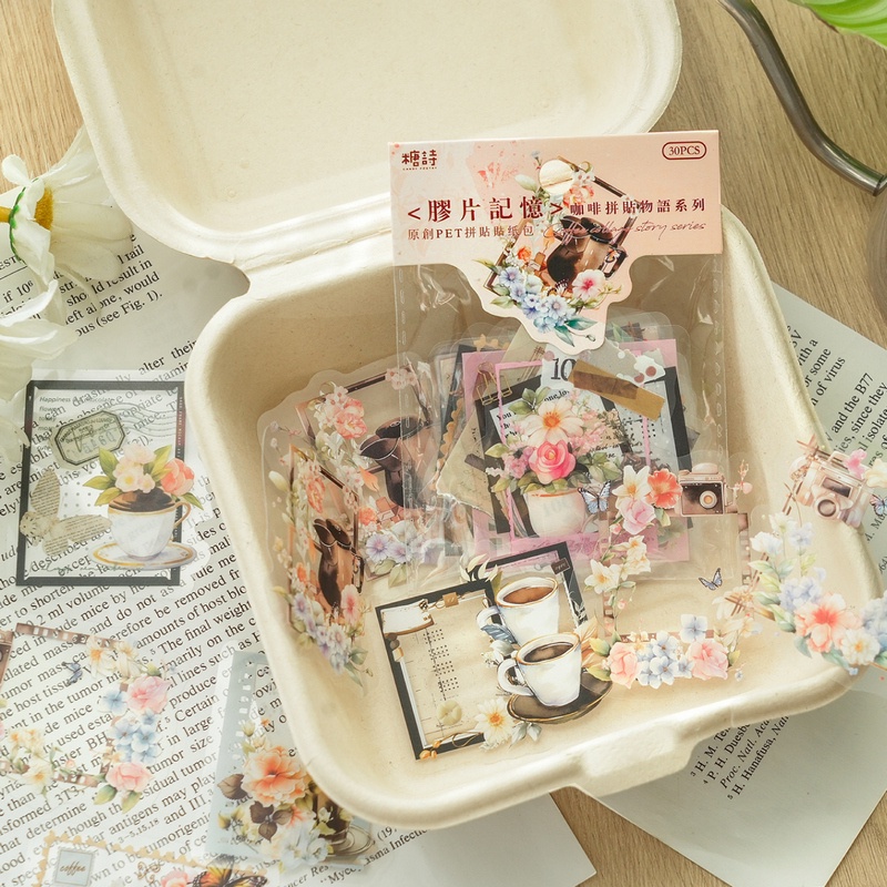 Qouzmo สติกเกอร์ PET สไตล์วินเทจ 30 ชิ้น ต่อแพ็ก สําหรับสมุดไดอารี่ diy