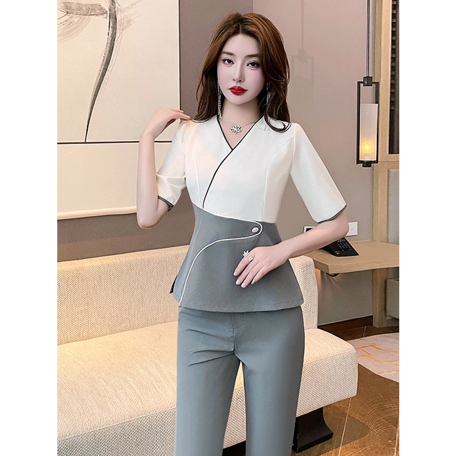 [FCS] Health Club ซาวน่า Foot Therapy Foot Bath Technician Workwear Set Beautician Beauty Salon Workwear กลางแขนคุณภาพสูงแฟชั่น Workwear