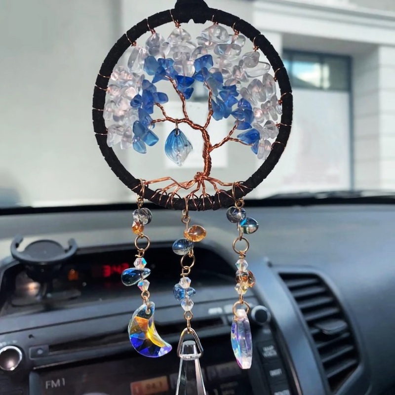Tree of Life Dream catchers สําหรับรถยนต์ที่มีคริสตัล, อัญมณี Suncatcher แขวนเป็นตกแต่งบ้านส่วนบุคคล/ตกแต่งห้อง/ตกแต่งผนัง XC XC