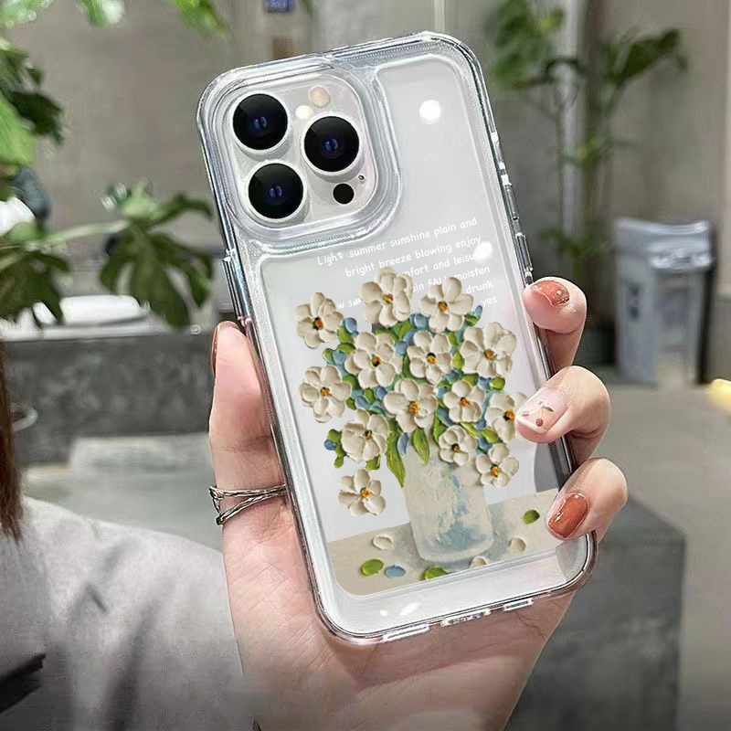 เคสโทรศัพท์มือถือนิ่ม แบบใส ลายดอกไม้อวกาศ สีขาว สําหรับ iPhone 15 13 12 11 14 Pro Max XS XR X 7 8 14 15 Plus SE 2020 13 12 Mini - รูปที่ 3