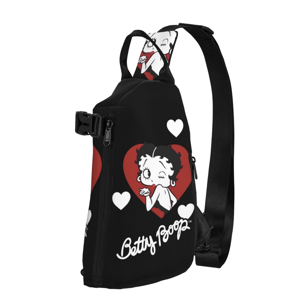 Betty Boop กระเป๋าสะพายไหล่ กระเป๋าคาดอก ความจุขนาดใหญ่ แฟชั่นสําหรับผู้ชาย และผู้หญิง เหมาะกับการเล่นกีฬา