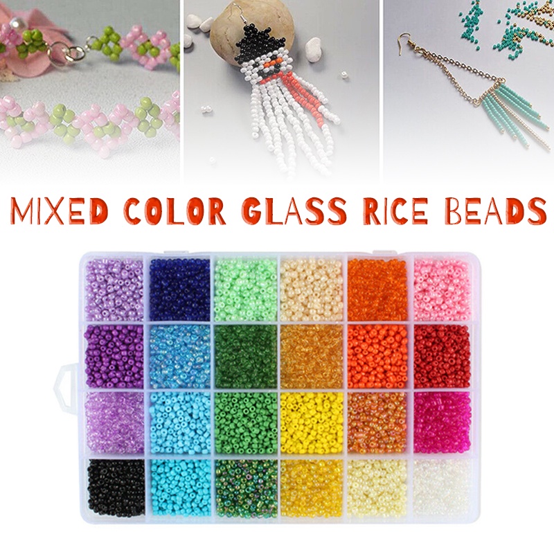 New 12000pcs 3mm Glass Seed Beads 24 Colors Loose Beads Kit Bracelet Beads