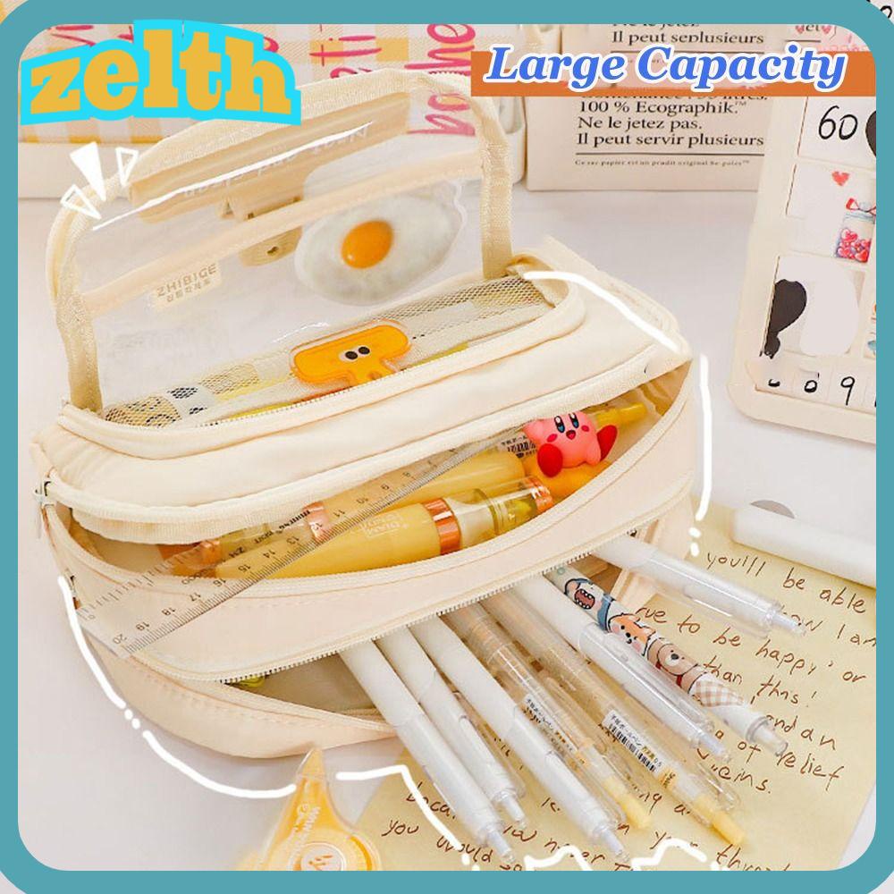 Zelth กระเป๋าดินสอ ผ้าแคนวาส PVC ใส มีซิป จุของได้เยอะ หลายชั้น สําหรับใส่เครื่องเขียน เครื่องเขียนเด็ก