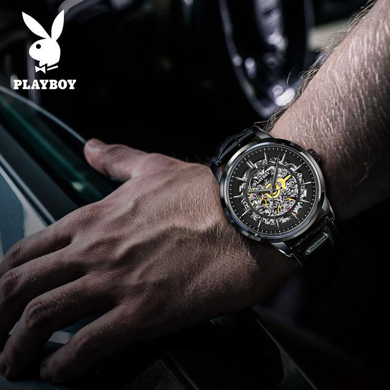 Playboy5534 นาฬิกาข้อมืออัตโนมัติ สายหนัง กันน้ํา สําหรับผู้ชาย