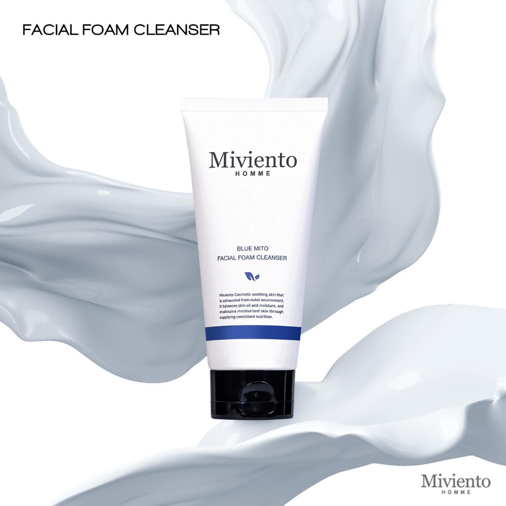 Miviento HOMME BLUE MITO Facial Foam Cleanser 150g โฟมล้างหน้าสำหรับผู้ชาย สูตรจัดการสิวพร้อมทั้งขจัดความมันบนใบหน้า