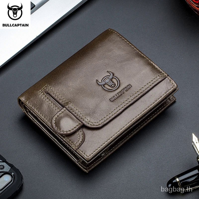 Bullcaptain RFID กระเป๋าสตางค์ ใบสั้น หนังวัวแท้ แฮนด์เมด สไตล์วินเทจ สําหรับผู้ชาย