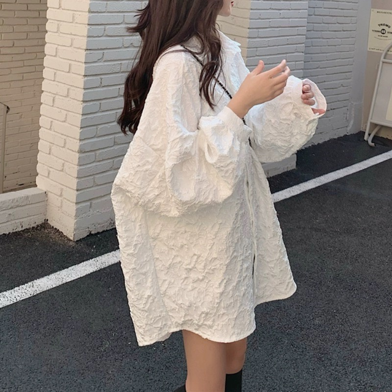 Grace💖  เสื้อเบลาส์ผู้หญิง oversize เสื้อเบลาส์แขนยาว ทรงหลวม สีพื้น สไตล์ลำลองW306