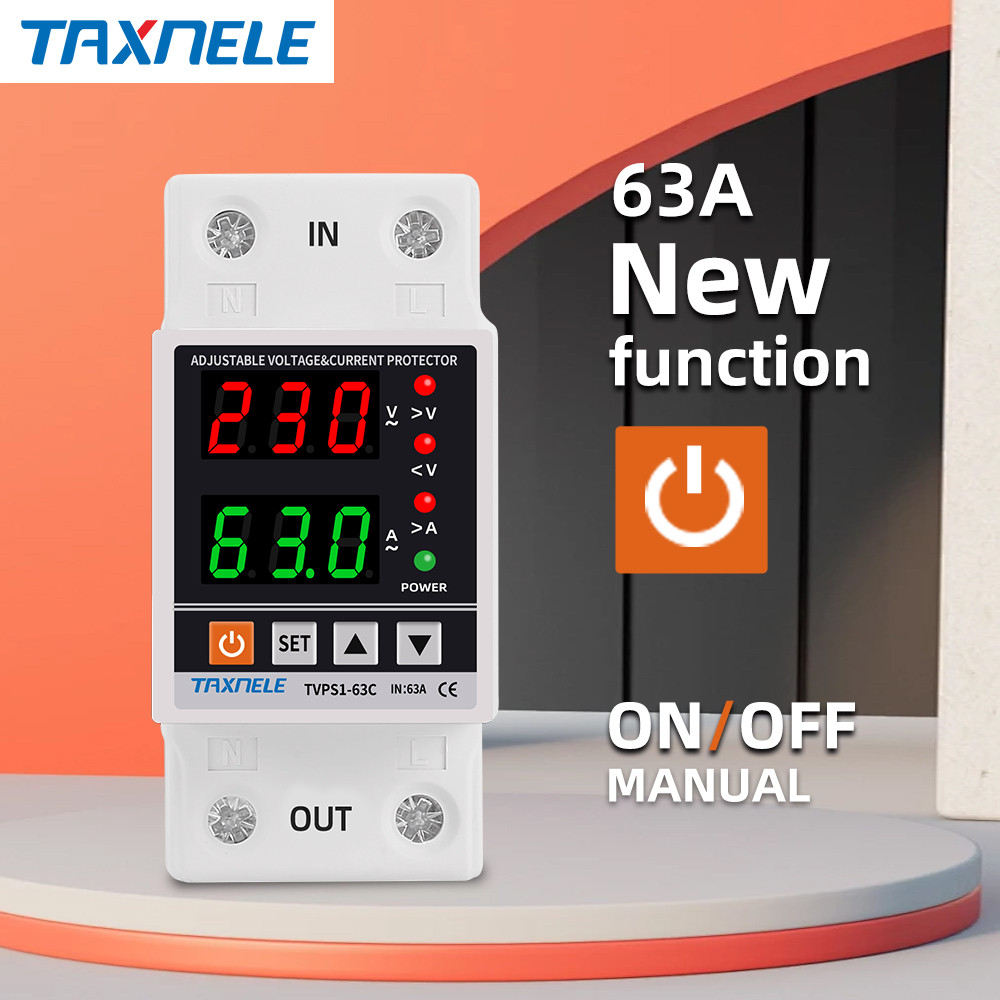 จอแสดงผลคู่ 63A 230V Din Rail ปรับดิจิตอล Over Under Voltage Protector Current Protection