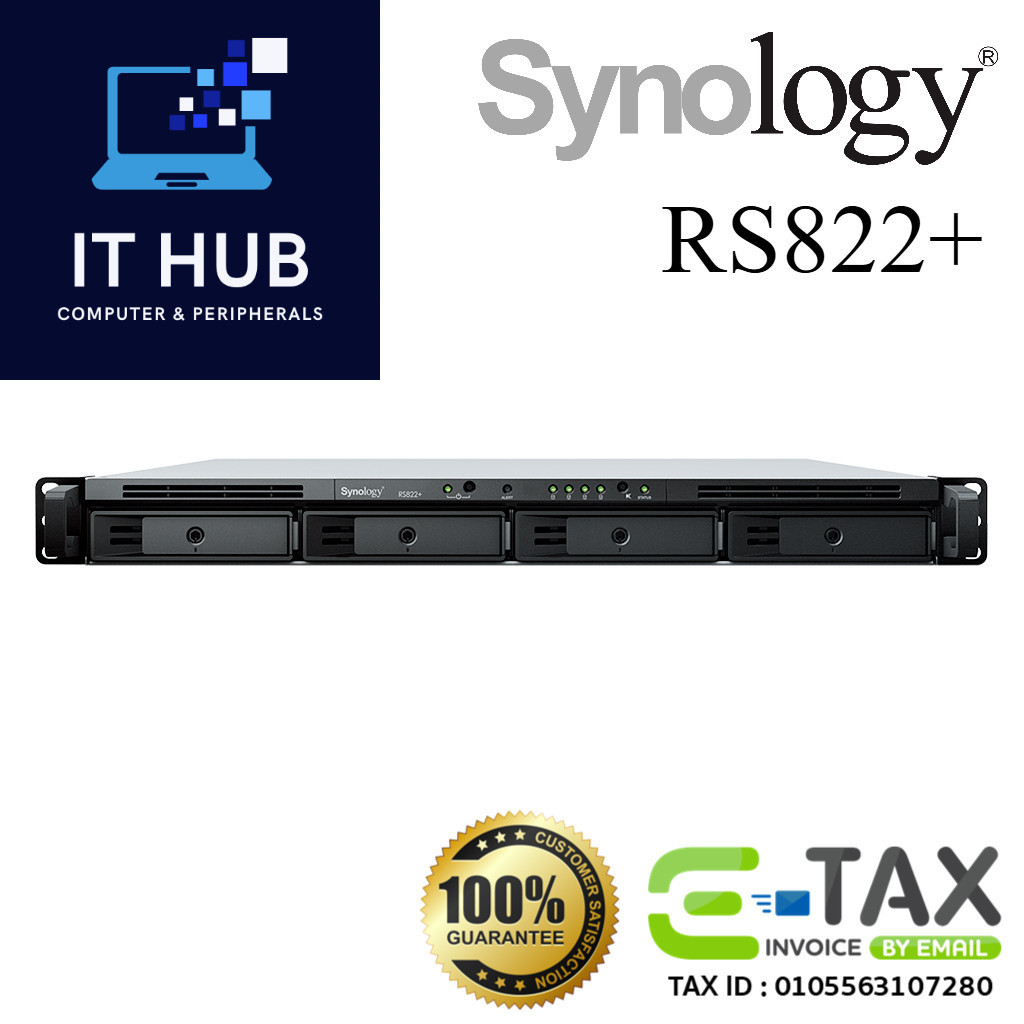 Synology NAS RackStation RS822+ / RS822RP+ อุปกรณ์เก็บข้อมูลบนเครือข่าย (HDD 4 Bays, V1500B, 2GB D4)