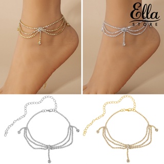 Ellastore123 สร้อยข้อเท้าโซ่ ประดับพลอยเทียม หลายชั้น ปรับได้ กันสนิม เครื่องประดับ สําหรับผู้หญิง 1 ชิ้น