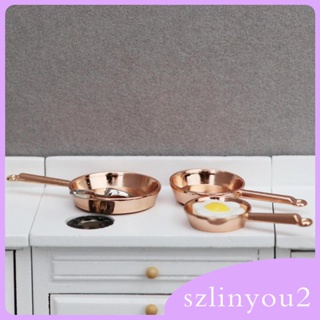 [szlinyou2] ชุดเครื่องครัวจิ๋ว กระทะโลหะ 1/12 สําหรับบ้านตุ๊กตา 3 ชิ้น