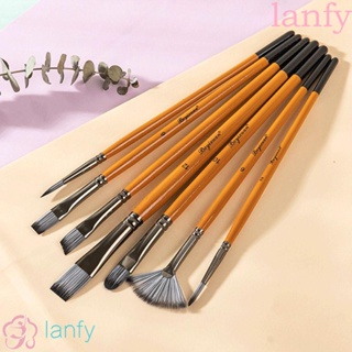 Lanfy ชุดแปรงขนแปรงไนล่อนสังเคราะห์ หัวกลม ด้ามจับไม้ สําหรับวาดภาพระบายสีน้ํามัน อะคริลิค