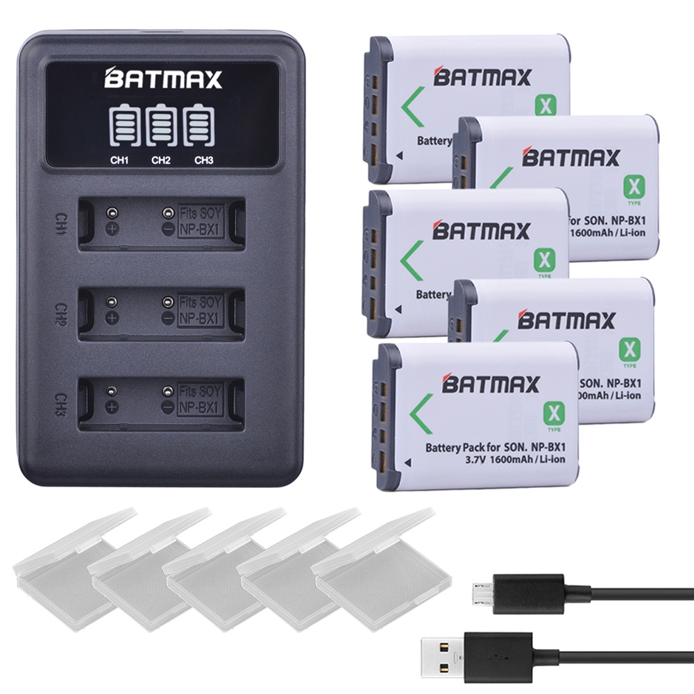 5pcs NP-BX1 np bx1 Battery + 3 Slots LCD Charger for Sony DSC-RX100 DSC-WX500 IV HX300 WX300 HDR-AS15 X3000R MV1 AS30V H