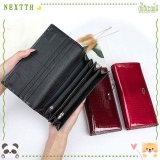 Nextth กระเป๋าสตางค์ ใบยาว หนังจระเข้แท้ ลายทาง ใส่บัตรได้ สําหรับผู้หญิง