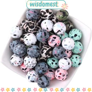 WISDOMEST ลูกปัด ทรงกลม ลายเสือดาว วัว หลากสี 15 มม. สําหรับทําเครื่องประดับ 50 ชิ้น