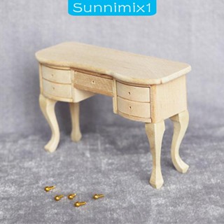 [Sunnimix1] โต๊ะไม้ ขนาดเล็ก 1:12 พร้อมลิ้นชัก สําหรับตกแต่งบ้าน ห้องนอน