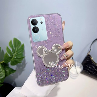 พร้อมส่ง ใหม่ เคสโทรศัพท์มือถือ ซิลิโคนนุ่ม ลายดาว ประดับเลื่อม พร้อมตัวยึดกระจก สําหรับ VIVO V29 5G VIVO V29e V29 Pro Y27 Y78 Y36 5G 4G 2023 VIVOV29