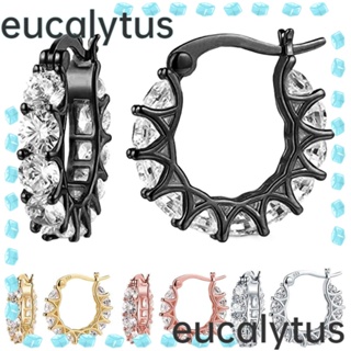 Eucalytus1 ต่างหูห่วง รูปตัว U ประดับเพชร ลูกไม้ สไตล์ฝรั่งเศส สําหรับผู้หญิง 2 คู่