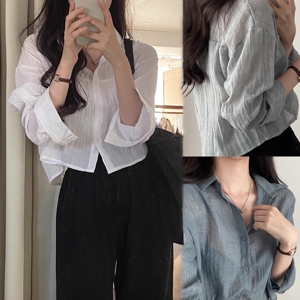 KOKO *พร้อมส่ง*ใหม่เสื้อเชิ้ตเก๋ไก๋เกาหลีทำงาน แขนยาว คอปก โอเวอร์ไซส์ผู้หญิง เชิ้ตขาวแฟชั่น