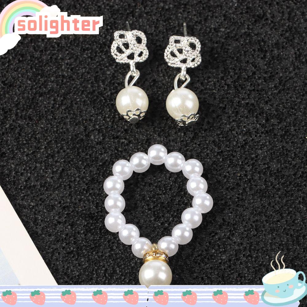Solighter ใหม่ เครื่องประดับ สร้อยคอ ต่างหู โลหะผสม ไข่มุก สีขาว สําหรับตุ๊กตา 1/6 BJD