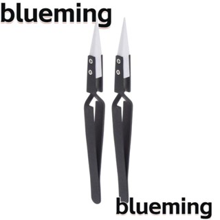 Blueming2 แหนบปลายโค้ง สเตนเลส ปลายตรง 5.59 นิ้ว x0.35 นิ้ว กันไฟฟ้าสถิตย์ สีดํา สําหรับเครื่องมือบัดกรีไฟฟ้า 2 ชิ้น