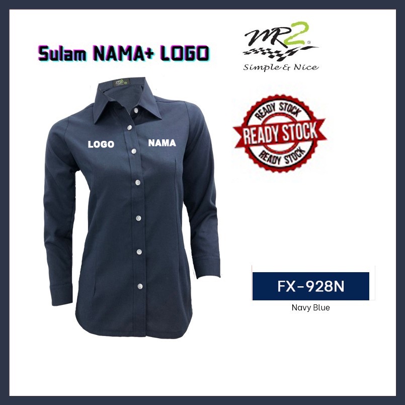 DARK BLUE KORPORATE SHIRT ตัดผู้หญิง LONG SLEEVE FX-928N. ผ้า OXFORD TYPE JENAMA MR.2