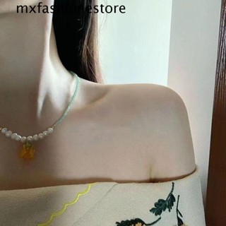 Mxfashione สร้อยคอโชคเกอร์โซ่ จี้ดอกทิวลิป ประดับมุก เครื่องประดับสตรี