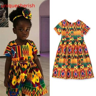 【Unique】ชุดเดรสเจ้าหญิง แขนสั้น พิมพ์ลาย Dashiki สไตล์แอฟริกัน สําหรับเด็กผู้หญิง 0-5 ปี