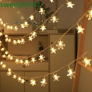 Sweetjohn สายไฟหิ่งห้อย LED รูปเกล็ดหิมะ ใช้แบตเตอรี่ 1.5 ม. 3 ม. สําหรับตกแต่งต้นคริสต์มาส ปาร์ตี้วันเกิด